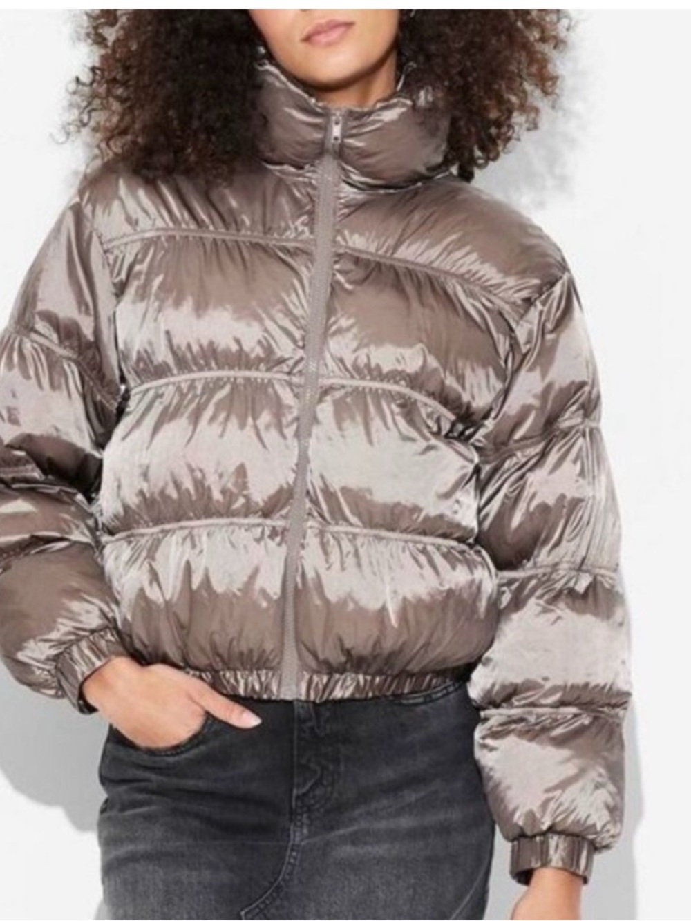 wild fable Shiny Taupe Cropped Puffer Jacket